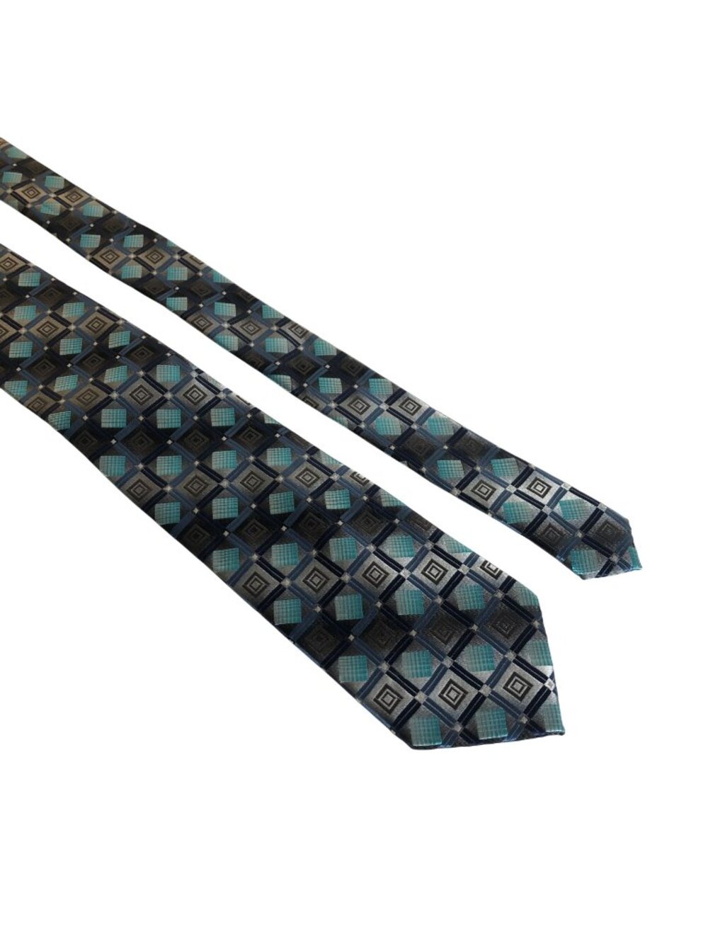 Croft and Barrow Polyester Tie Mens Necktie Geometric Blue Black Gray Office